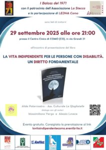 Locandina presentazione a Como de "LA VITA INDIPENDENTE PER LE PERSONE CON DISABILITA'"
